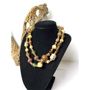 Vintage Art Glass Wooden Bead Necklace
